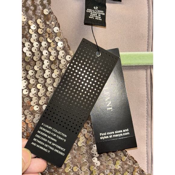 NEW Alfani Womens Allover Sequined Dress Lined Beige Size 12 3/4 Sleeve Back Zip - Picture 11 of 14